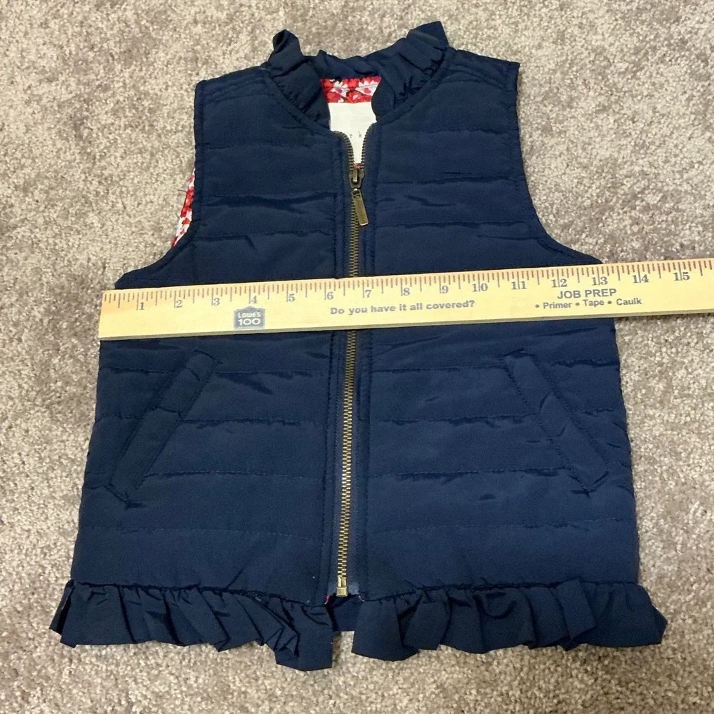 Copper Key Girls Navy Puffer Vest Floral Lining Ruffle Trim‎ Size 4/5